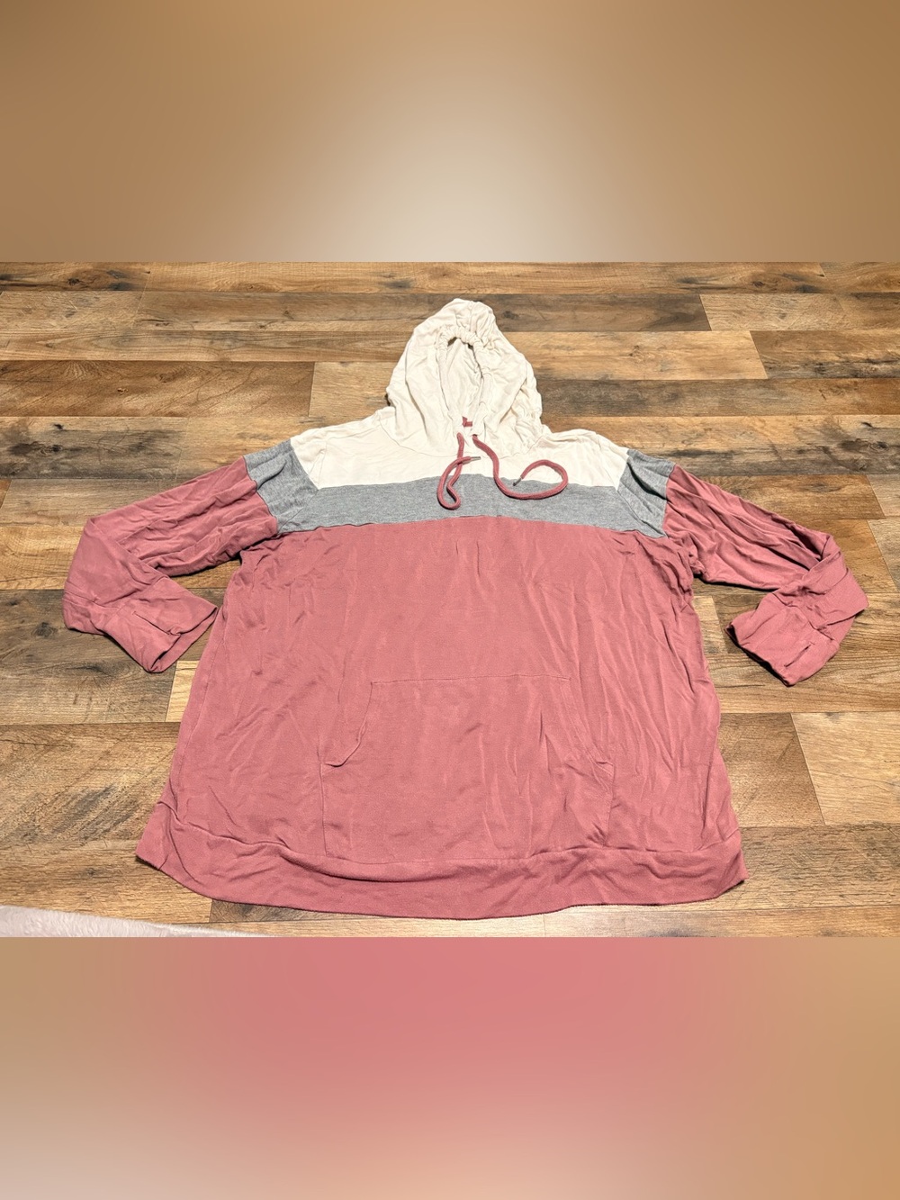 Market & Spruce 3X Mauve Gray Cream Colorblock Hoodie Pullover Plus Size